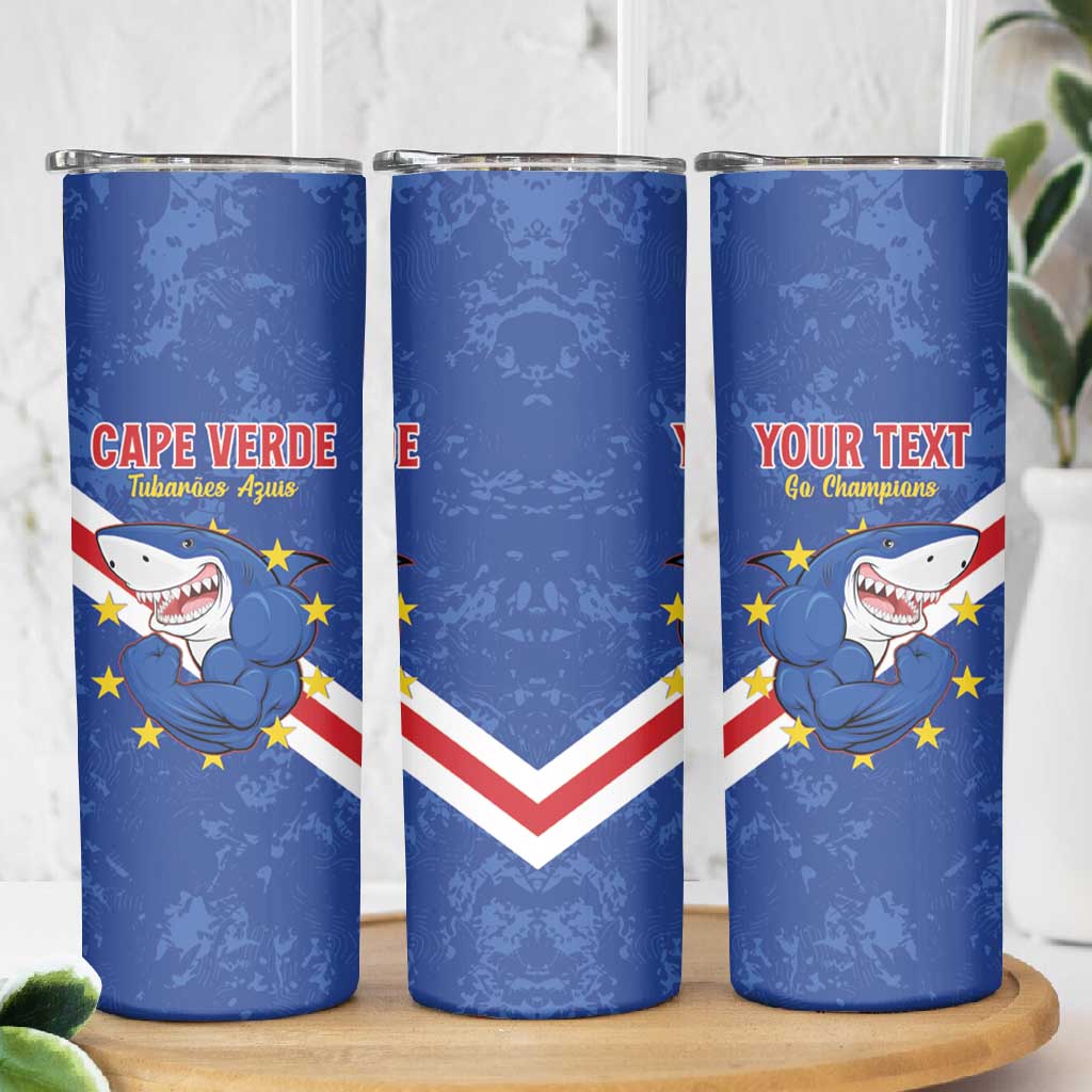 Custom Cabo Verde Football Skinny Tumbler Go Tubaroes Azuis LT15