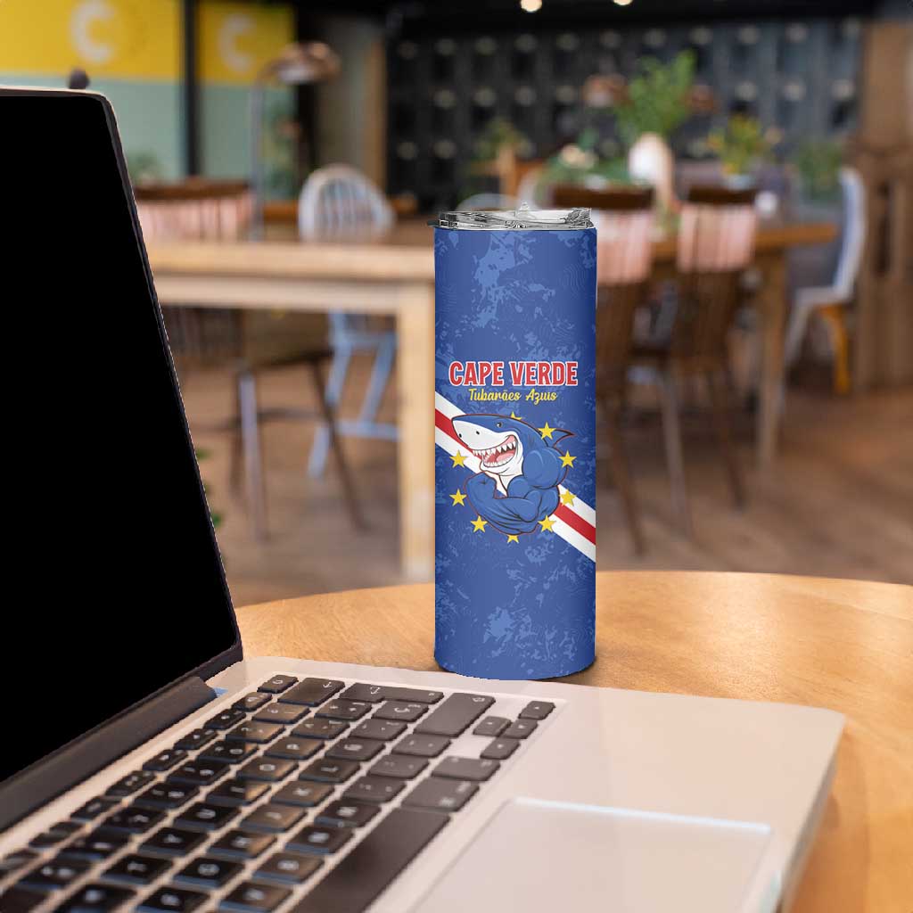 Custom Cabo Verde Football Skinny Tumbler Go Tubaroes Azuis LT15