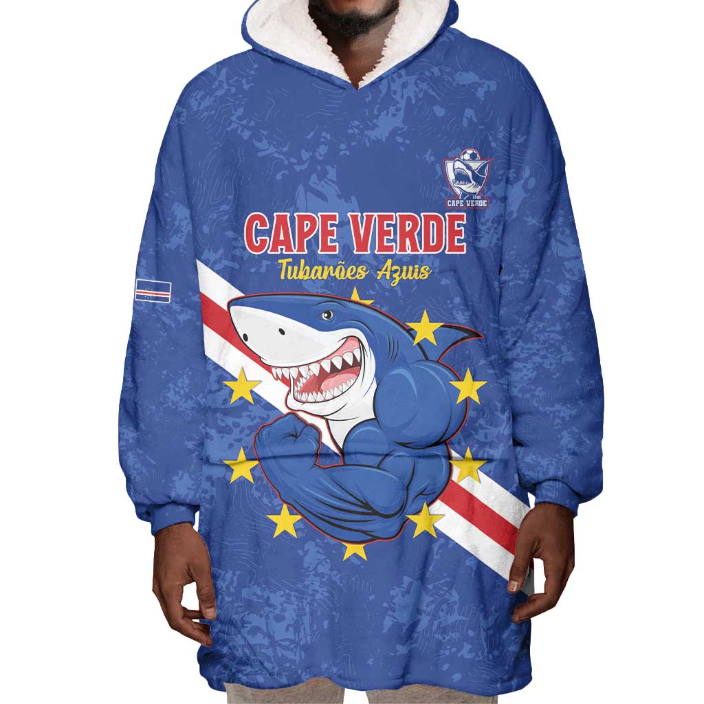 Custom Cabo Verde Football Wearable Blanket Hoodie Go Tubaroes Azuis LT15