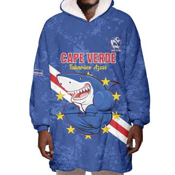Custom Cabo Verde Football Wearable Blanket Hoodie Go Tubaroes Azuis LT15