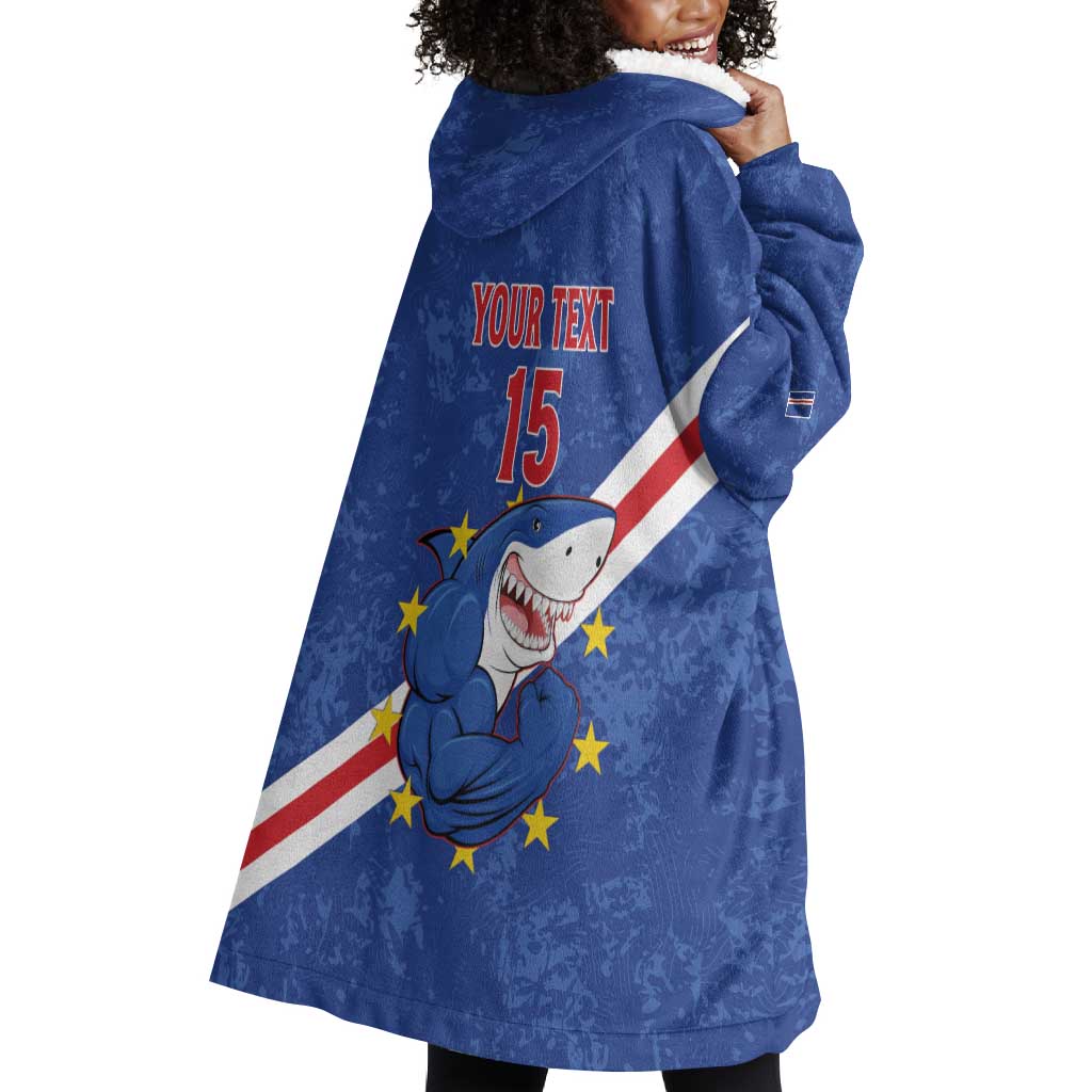 Custom Cabo Verde Football Wearable Blanket Hoodie Go Tubaroes Azuis LT15
