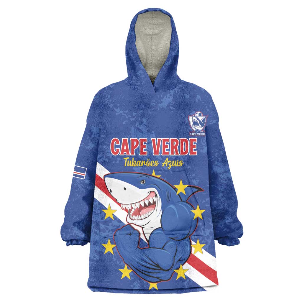 Custom Cabo Verde Football Wearable Blanket Hoodie Go Tubaroes Azuis LT15