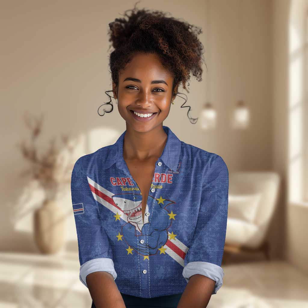 Custom Cabo Verde Football Women Casual Shirt Go Tubaroes Azuis LT15