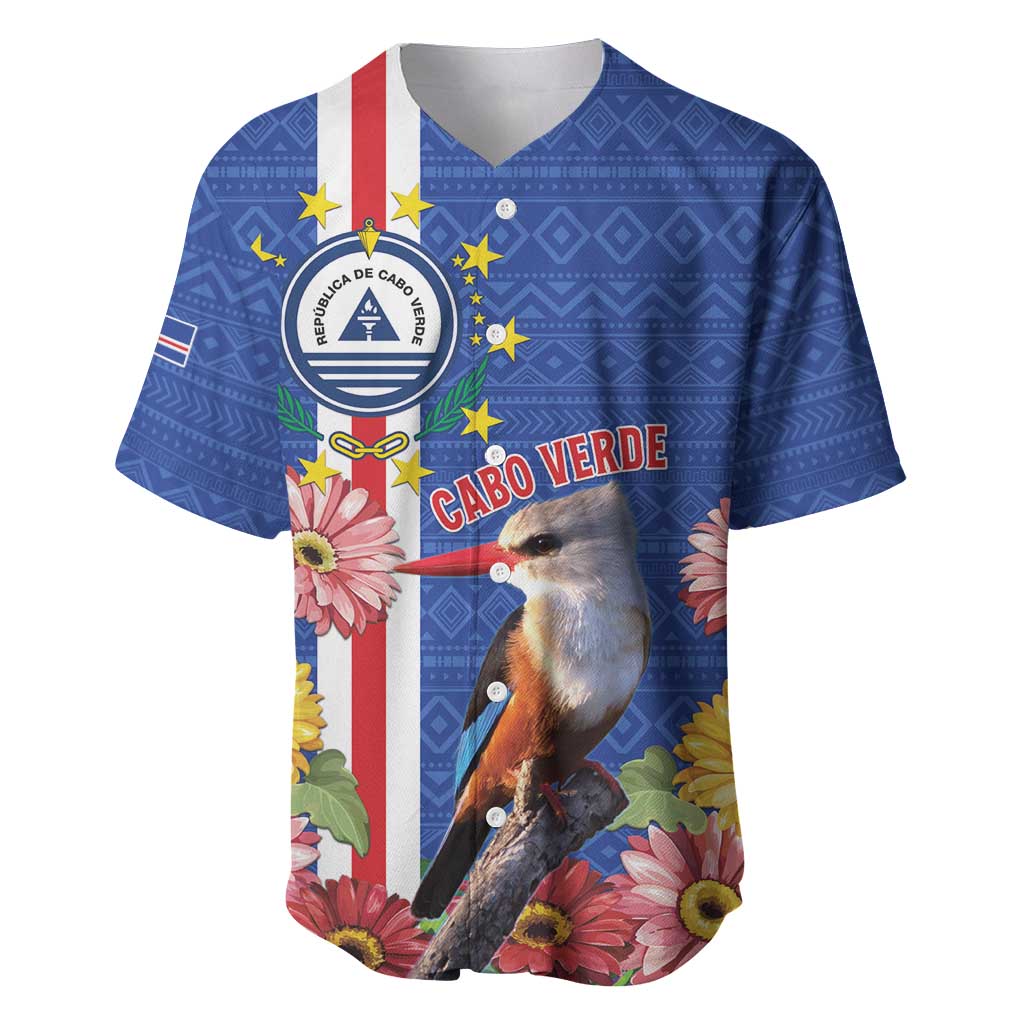 Personalised Cabo Verde Baseball Jersey Grey-Headed Kingfisher Mix Gerbera Daisy LT15
