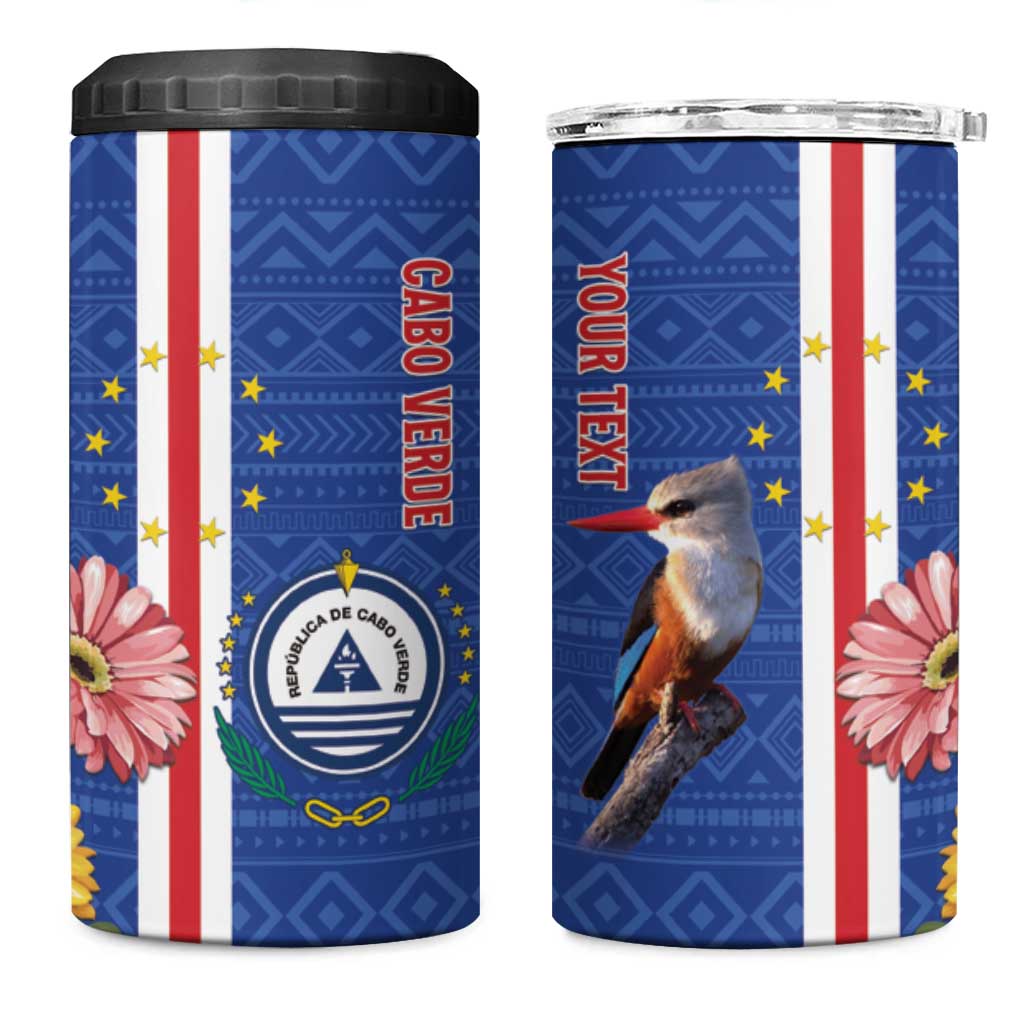 Personalised Cabo Verde 4 in 1 Can Cooler Tumbler Grey-Headed Kingfisher Mix Gerbera Daisy LT15