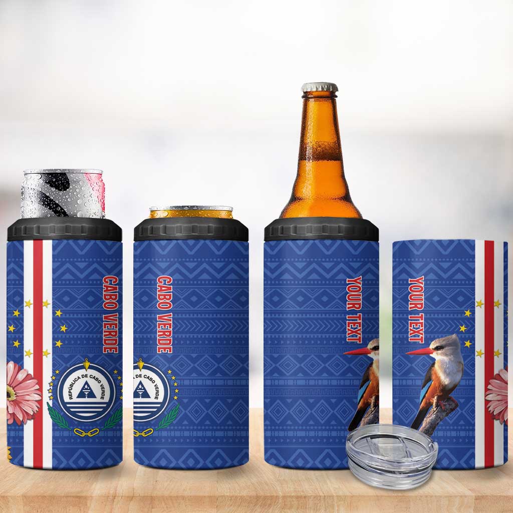 Personalised Cabo Verde 4 in 1 Can Cooler Tumbler Grey-Headed Kingfisher Mix Gerbera Daisy LT15