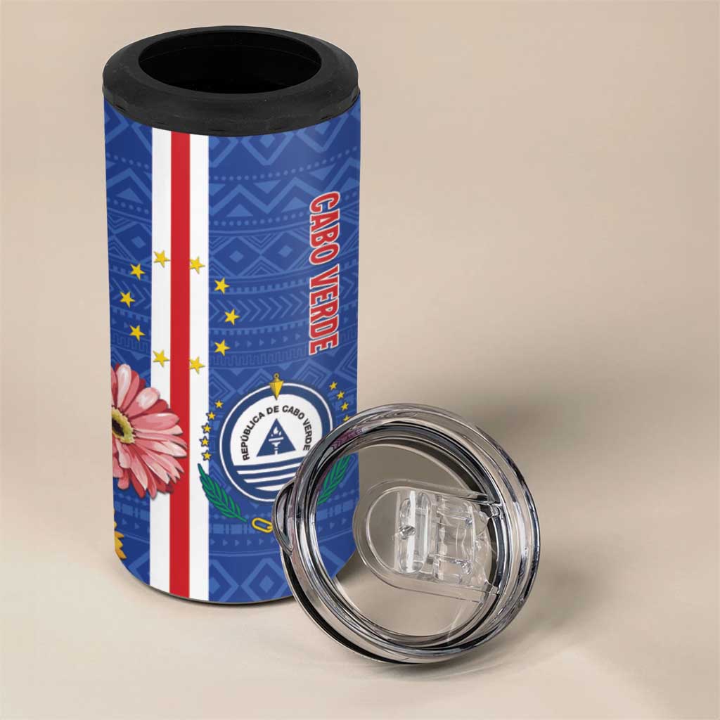 Personalised Cabo Verde 4 in 1 Can Cooler Tumbler Grey-Headed Kingfisher Mix Gerbera Daisy LT15