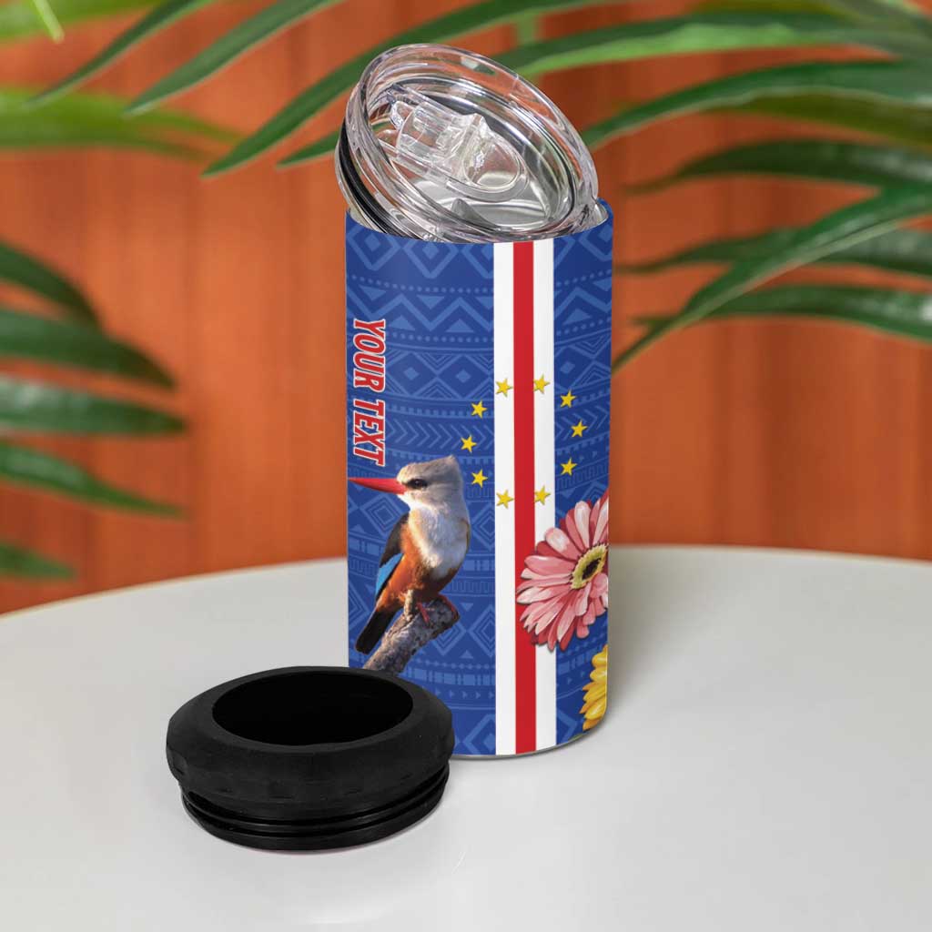 Personalised Cabo Verde 4 in 1 Can Cooler Tumbler Grey-Headed Kingfisher Mix Gerbera Daisy LT15
