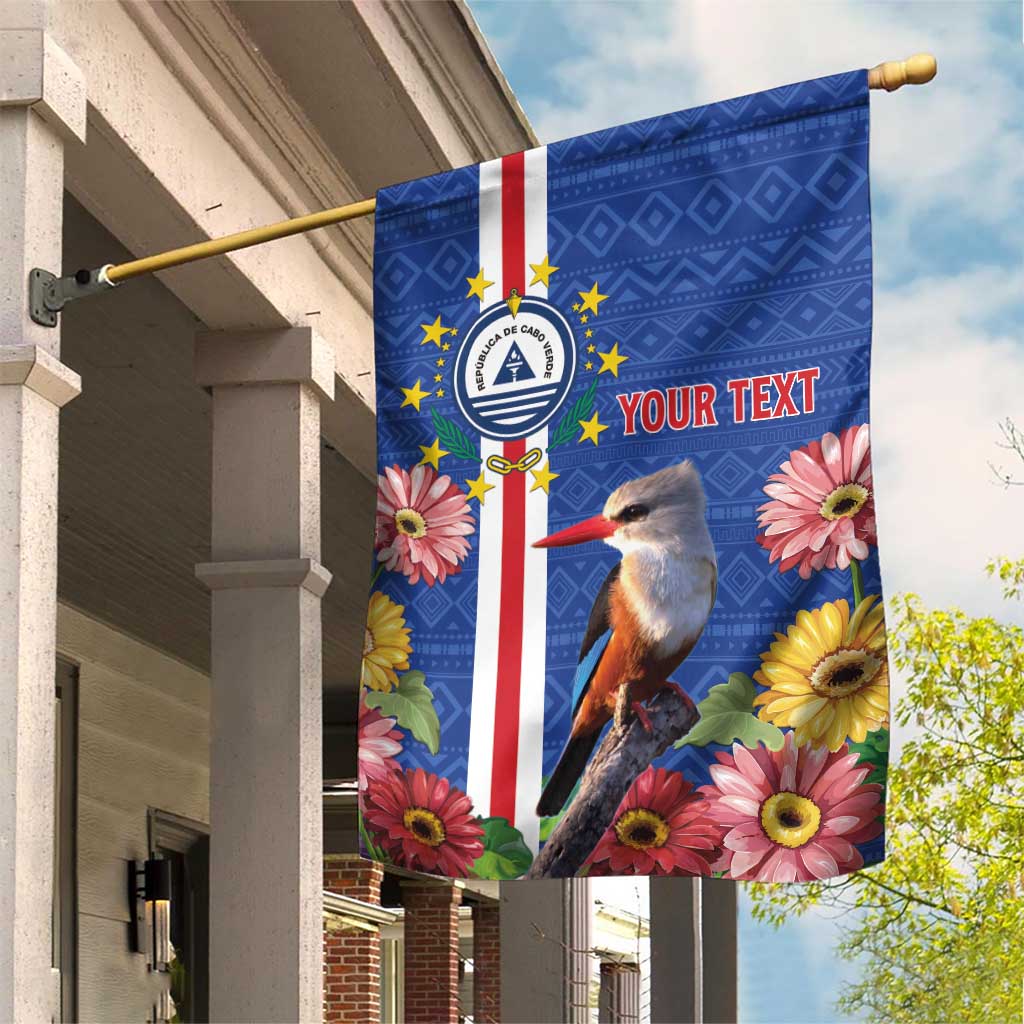 Personalised Cabo Verde Garden Flag Grey-Headed Kingfisher Mix Gerbera Daisy LT15