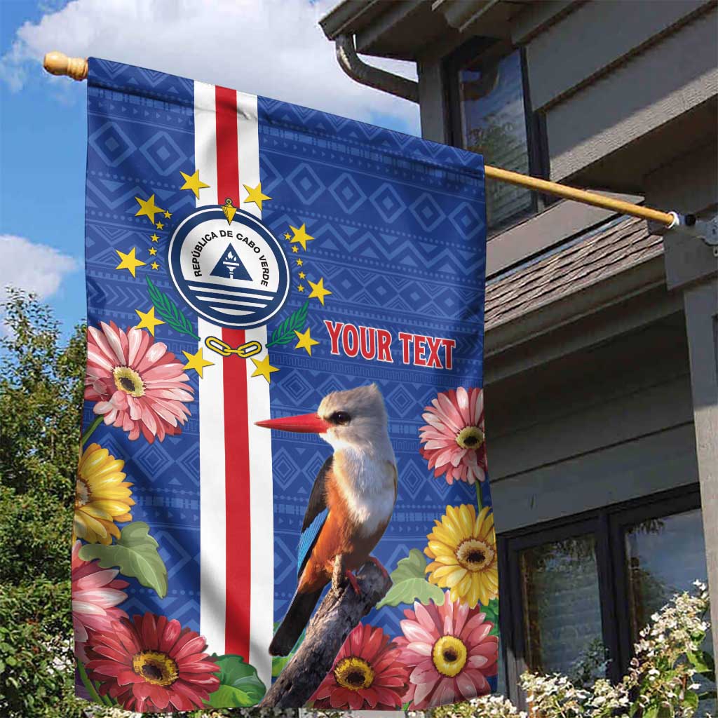 Personalised Cabo Verde Garden Flag Grey-Headed Kingfisher Mix Gerbera Daisy LT15
