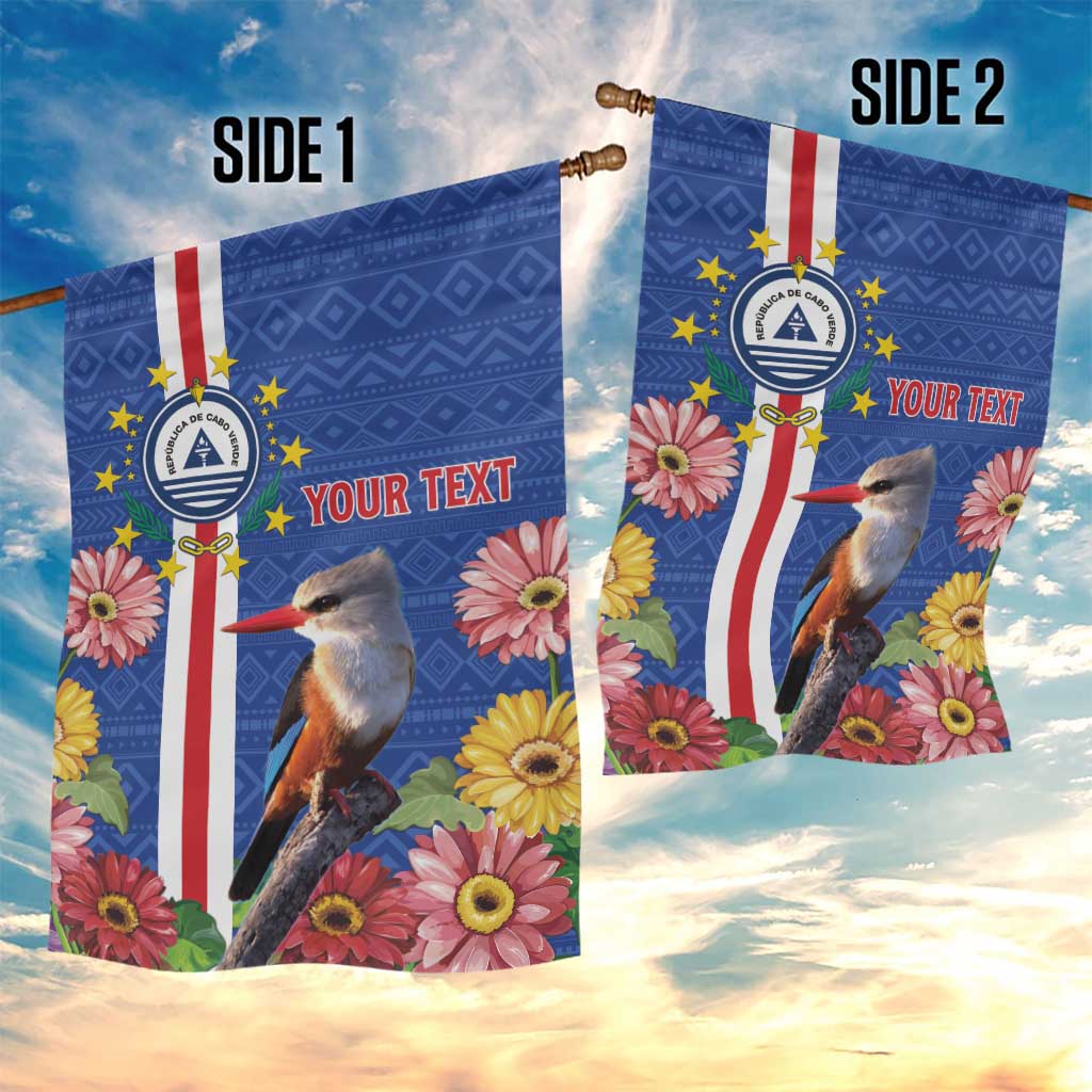 Personalised Cabo Verde Garden Flag Grey-Headed Kingfisher Mix Gerbera Daisy LT15