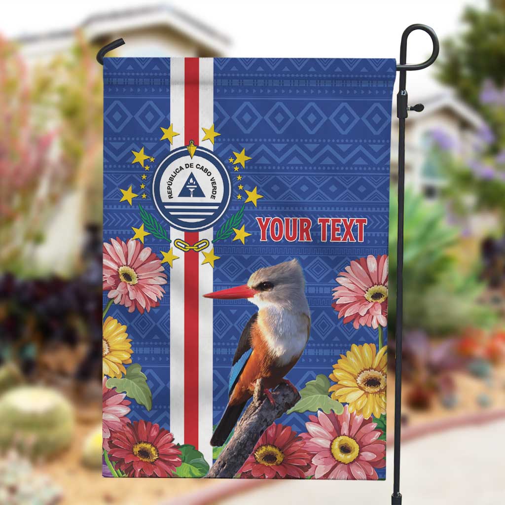 Personalised Cabo Verde Garden Flag Grey-Headed Kingfisher Mix Gerbera Daisy LT15