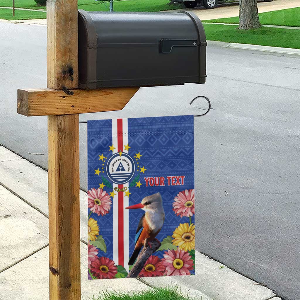 Personalised Cabo Verde Garden Flag Grey-Headed Kingfisher Mix Gerbera Daisy LT15