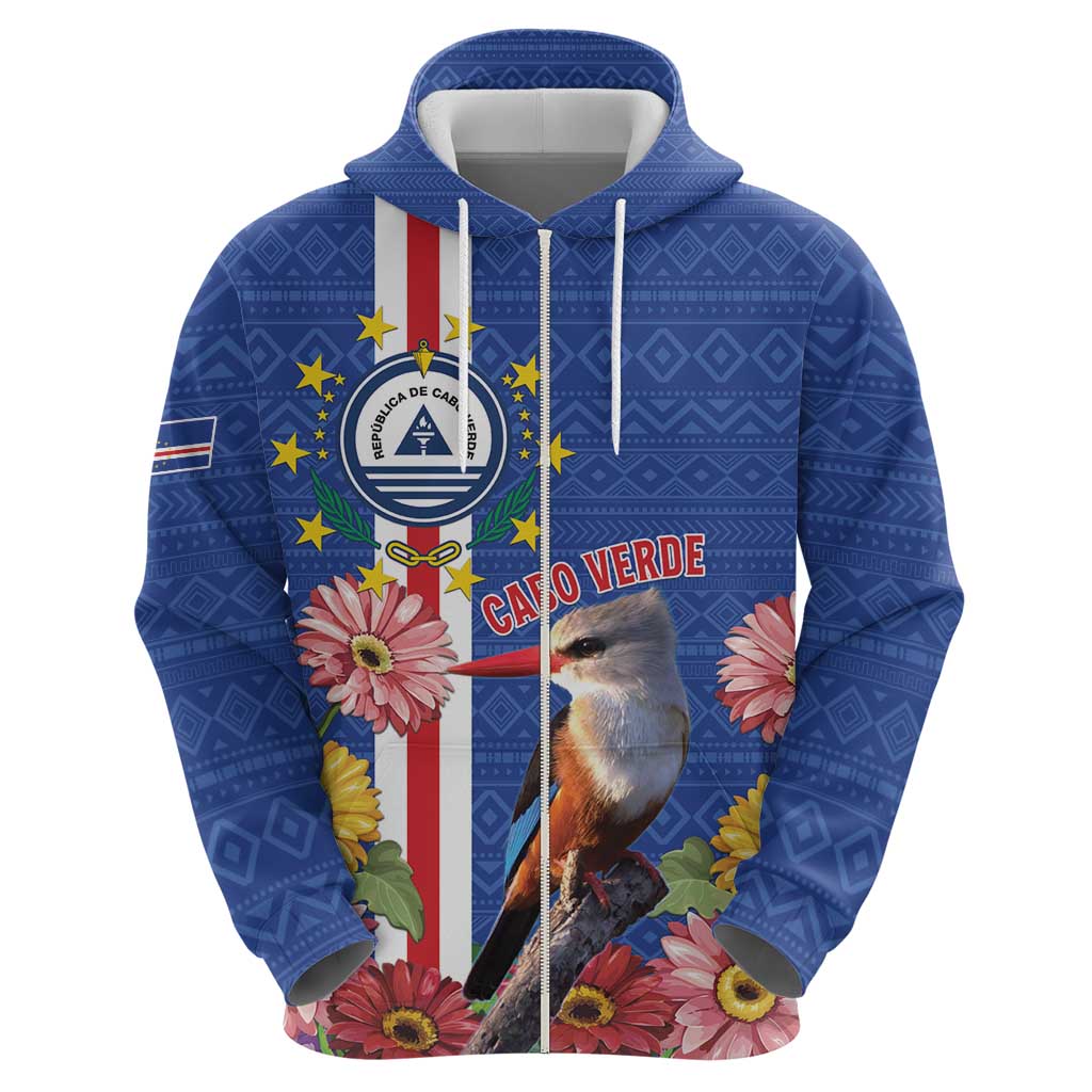 Personalised Cape Verde Hoodie Grey-Headed Kingfisher Mix Gerbera Daisy LT15