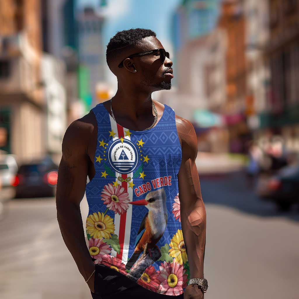 Personalised Cabo Verde Men Tank Top Grey-Headed Kingfisher Mix Gerbera Daisy LT15