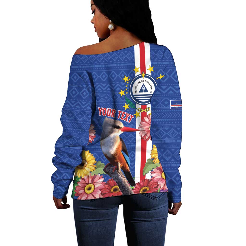 Personalised Cabo Verde Off Shoulder Sweater Grey-Headed Kingfisher Mix Gerbera Daisy LT15