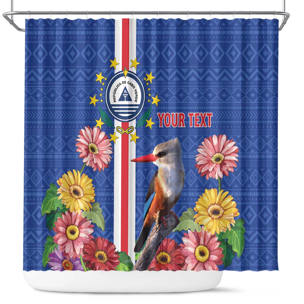 Personalised Cape Verde Shower Curtain Grey-Headed Kingfisher Mix Gerbera Daisy LT15
