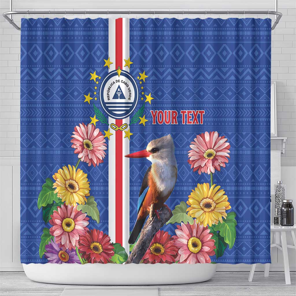 Personalised Cape Verde Shower Curtain Grey-Headed Kingfisher Mix Gerbera Daisy LT15