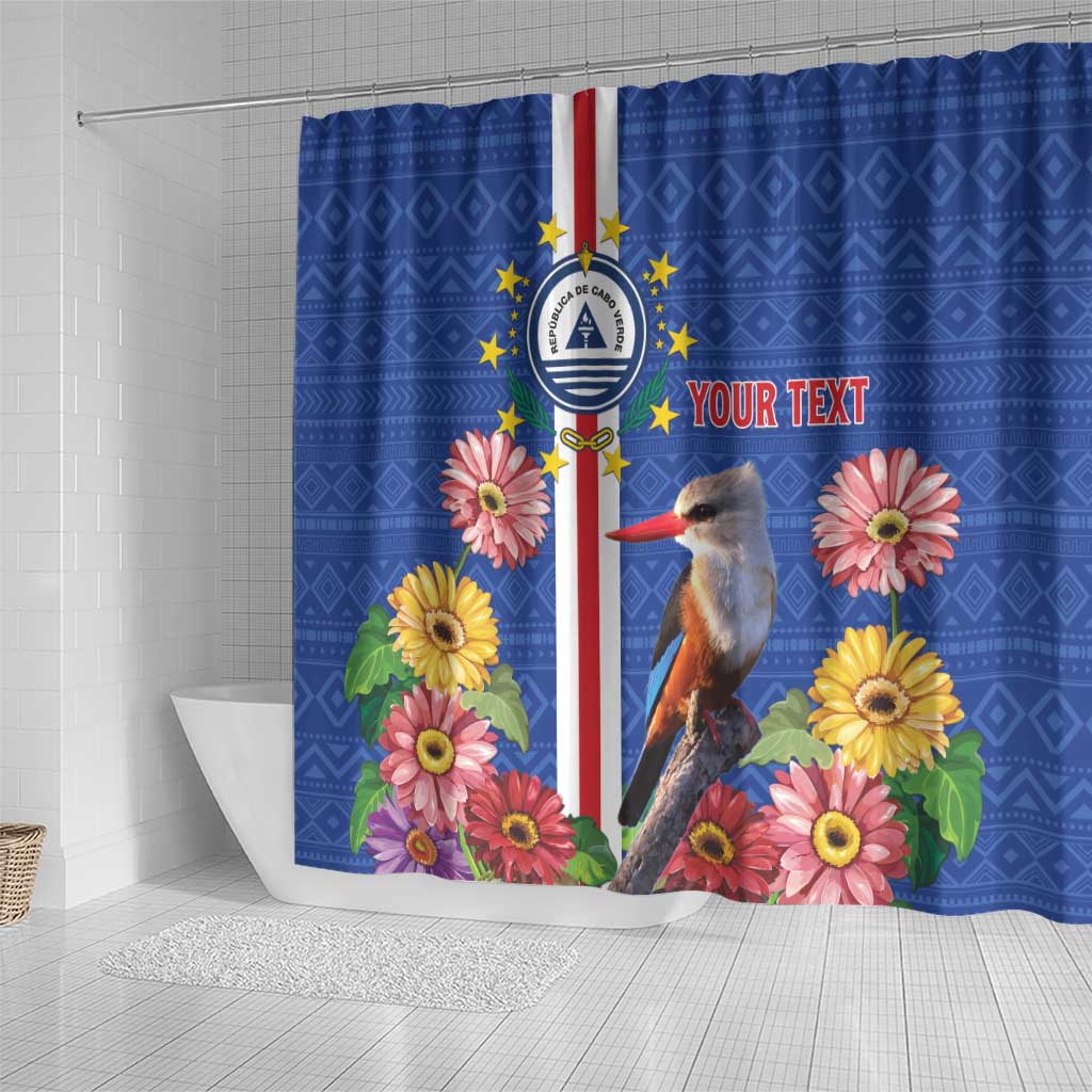 Personalised Cape Verde Shower Curtain Grey-Headed Kingfisher Mix Gerbera Daisy LT15