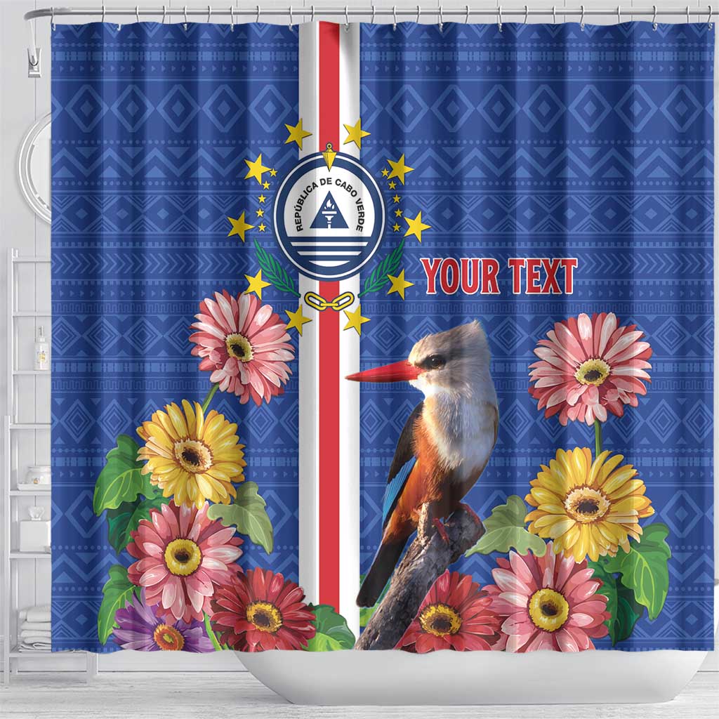 Personalised Cape Verde Shower Curtain Grey-Headed Kingfisher Mix Gerbera Daisy LT15