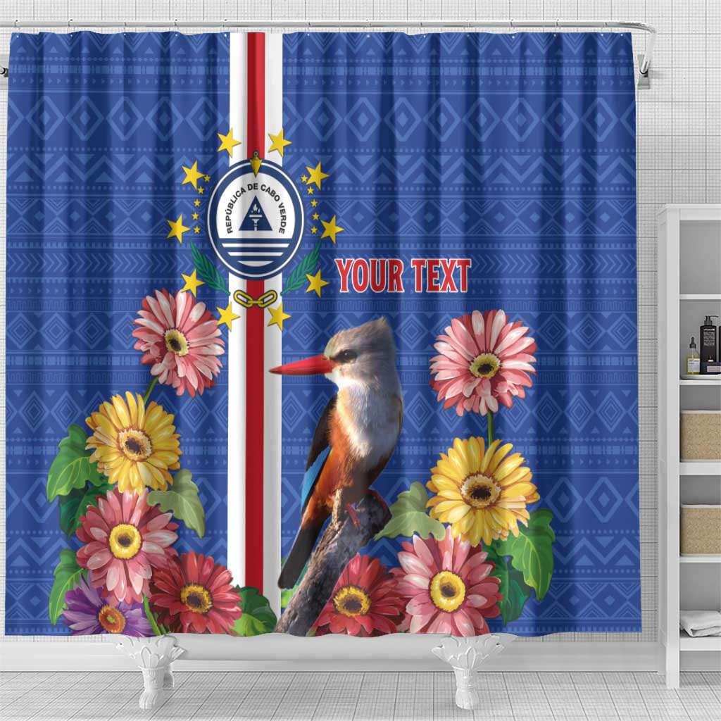 Personalised Cape Verde Shower Curtain Grey-Headed Kingfisher Mix Gerbera Daisy LT15