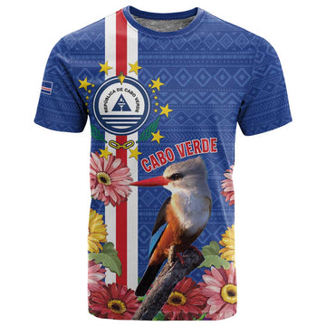 Personalised Cabo Verde T shirt Grey-Headed Kingfisher Mix Gerbera Daisy LT15