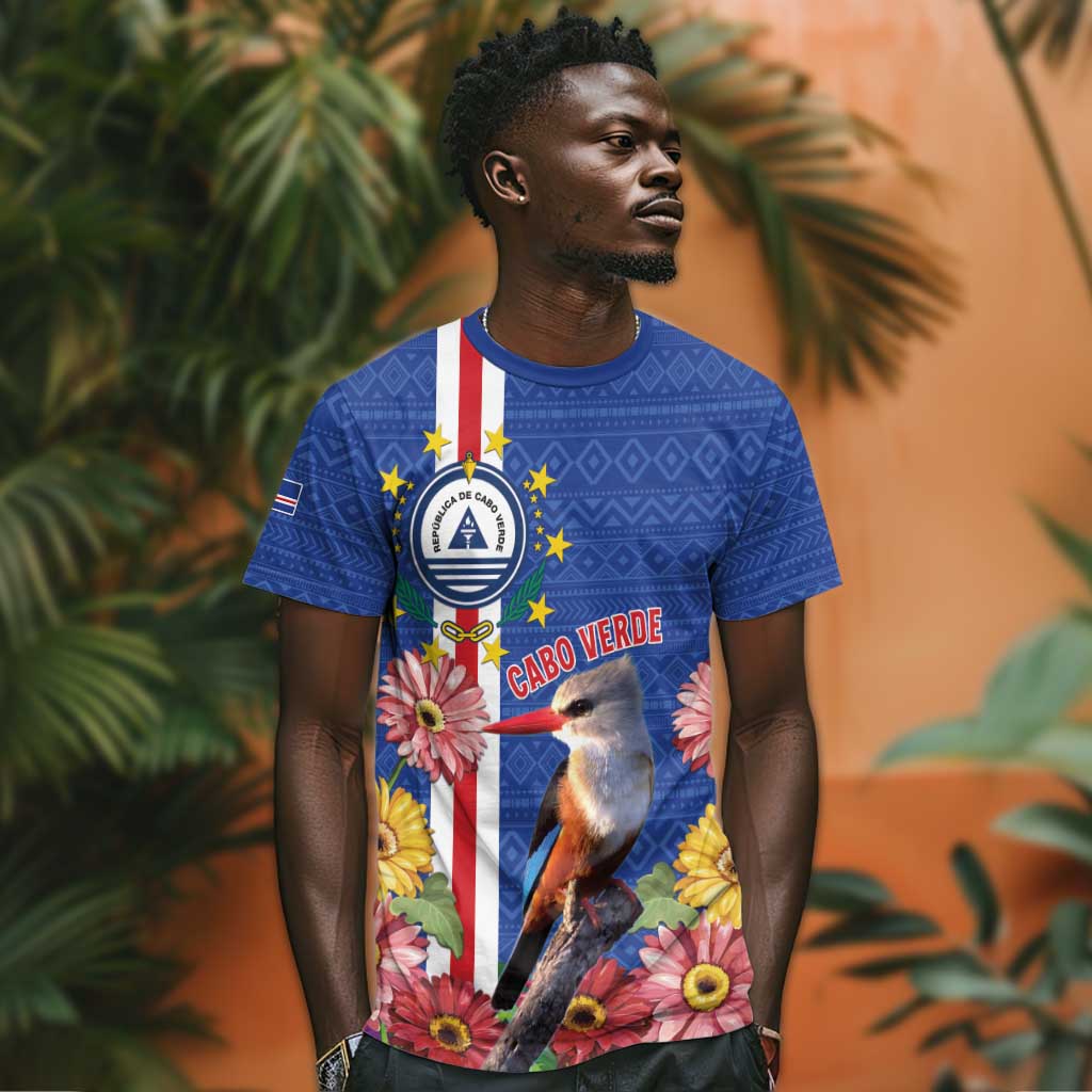 Personalised Cabo Verde T shirt Grey-Headed Kingfisher Mix Gerbera Daisy LT15