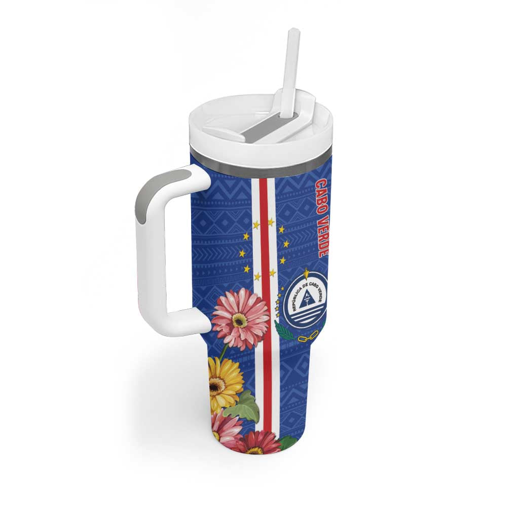 Personalised Cabo Verde Tumbler With Handle Grey-Headed Kingfisher Mix Gerbera Daisy LT15
