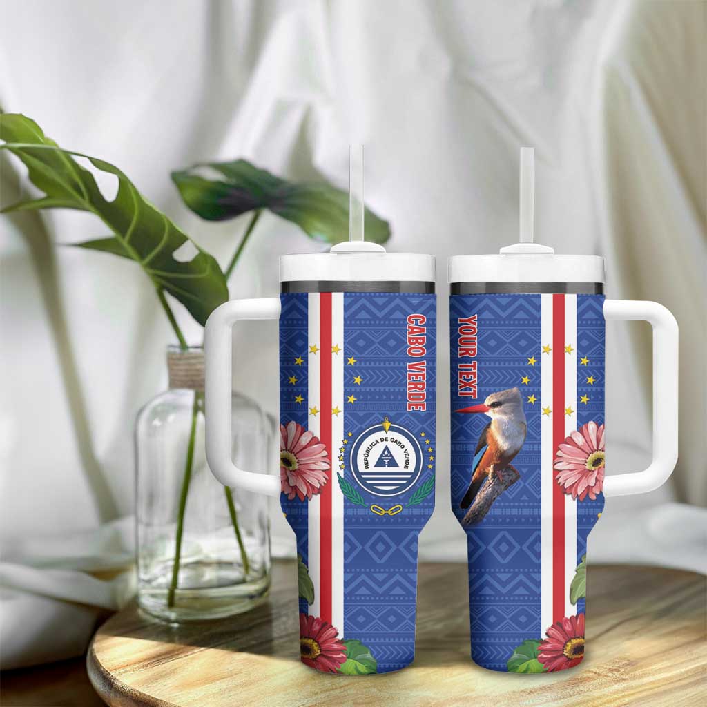Personalised Cabo Verde Tumbler With Handle Grey-Headed Kingfisher Mix Gerbera Daisy LT15
