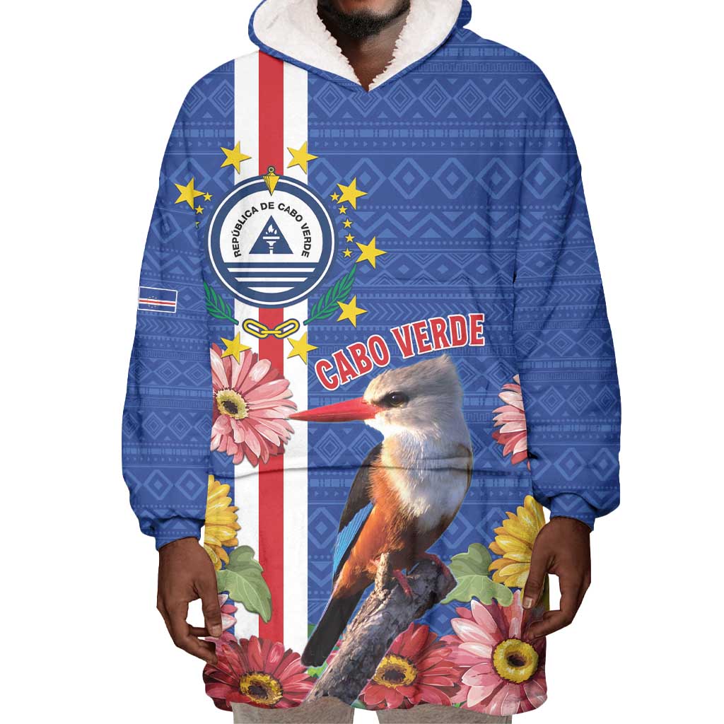 Personalised Cabo Verde Wearable Blanket Hoodie Grey-Headed Kingfisher Mix Gerbera Daisy LT15