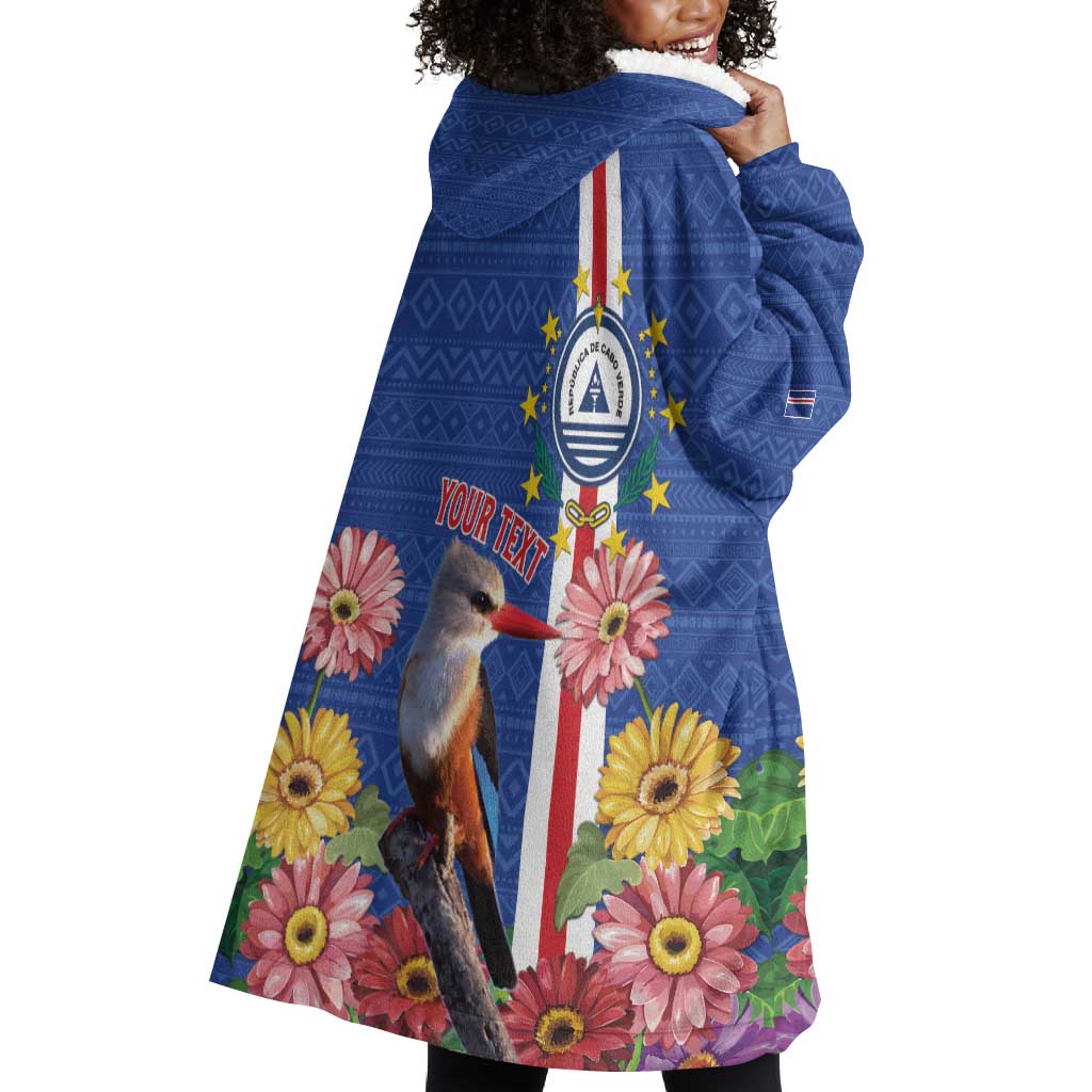 Personalised Cabo Verde Wearable Blanket Hoodie Grey-Headed Kingfisher Mix Gerbera Daisy LT15