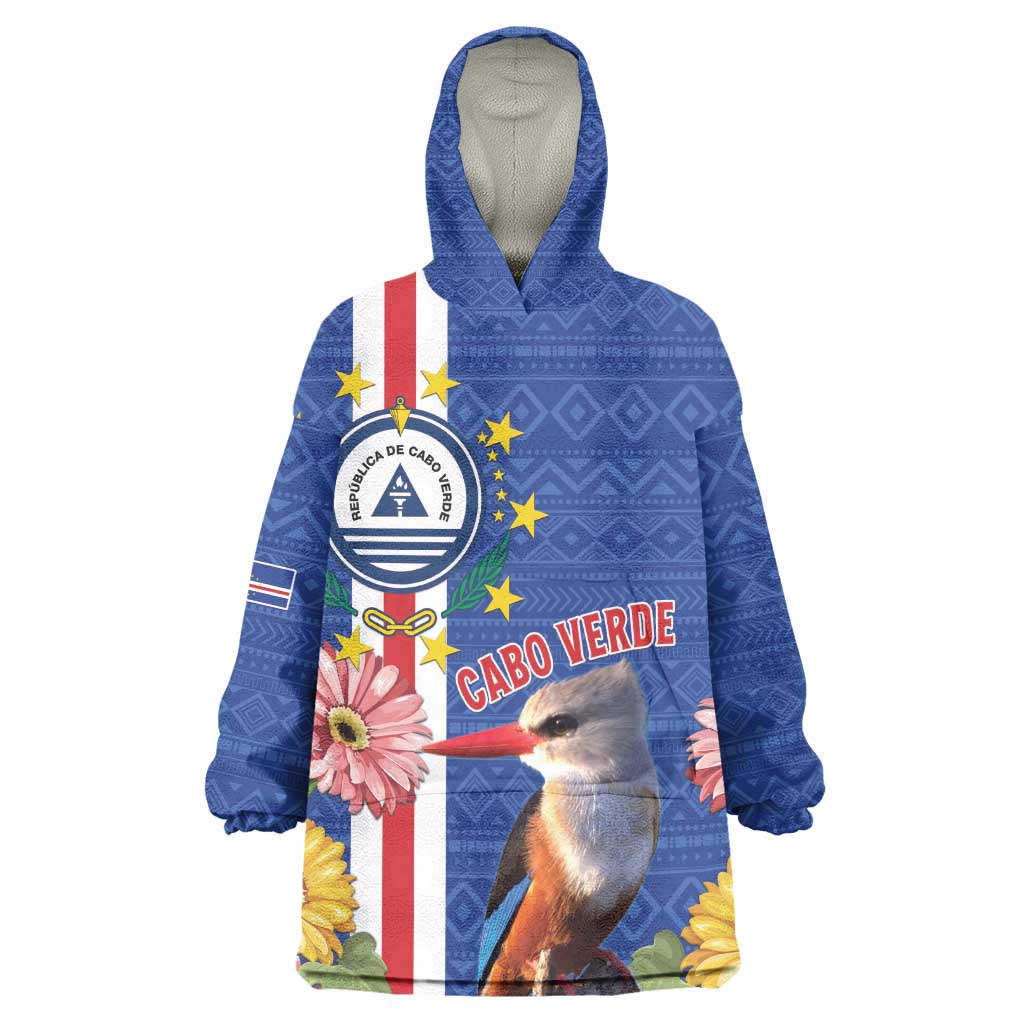 Personalised Cabo Verde Wearable Blanket Hoodie Grey-Headed Kingfisher Mix Gerbera Daisy LT15