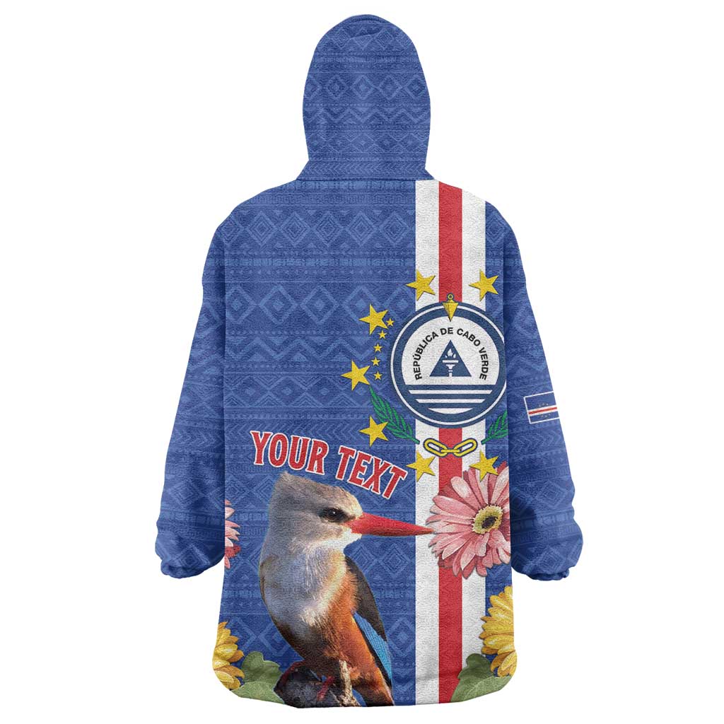 Personalised Cabo Verde Wearable Blanket Hoodie Grey-Headed Kingfisher Mix Gerbera Daisy LT15