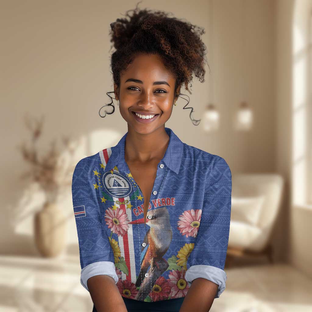 Personalised Cabo Verde Women Casual Shirt Grey-Headed Kingfisher Mix Gerbera Daisy LT15