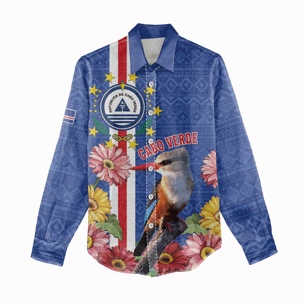 Personalised Cabo Verde Women Casual Shirt Grey-Headed Kingfisher Mix Gerbera Daisy LT15