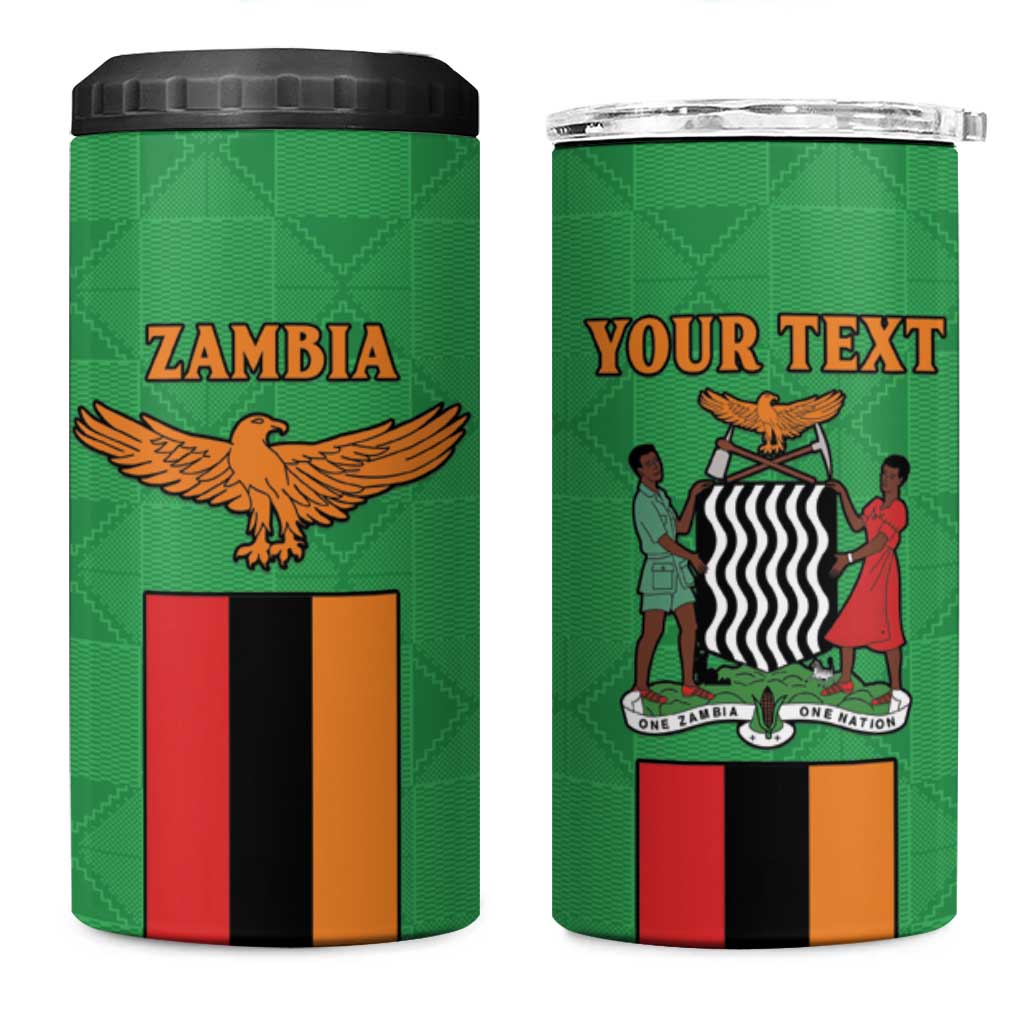 Personalised Afro Zambia 4 in 1 Can Cooler Tumbler Flag Style Mix Kente Pattern LT15