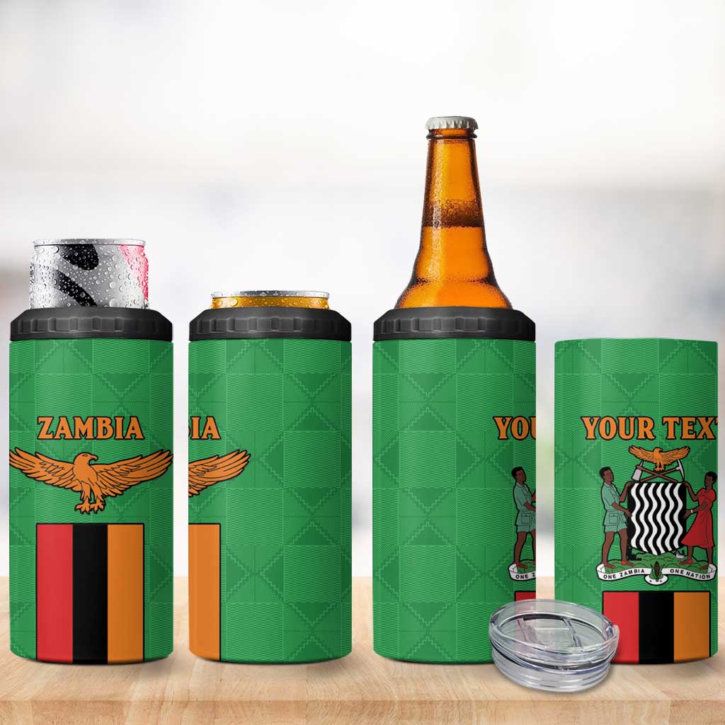Personalised Afro Zambia 4 in 1 Can Cooler Tumbler Flag Style Mix Kente Pattern LT15