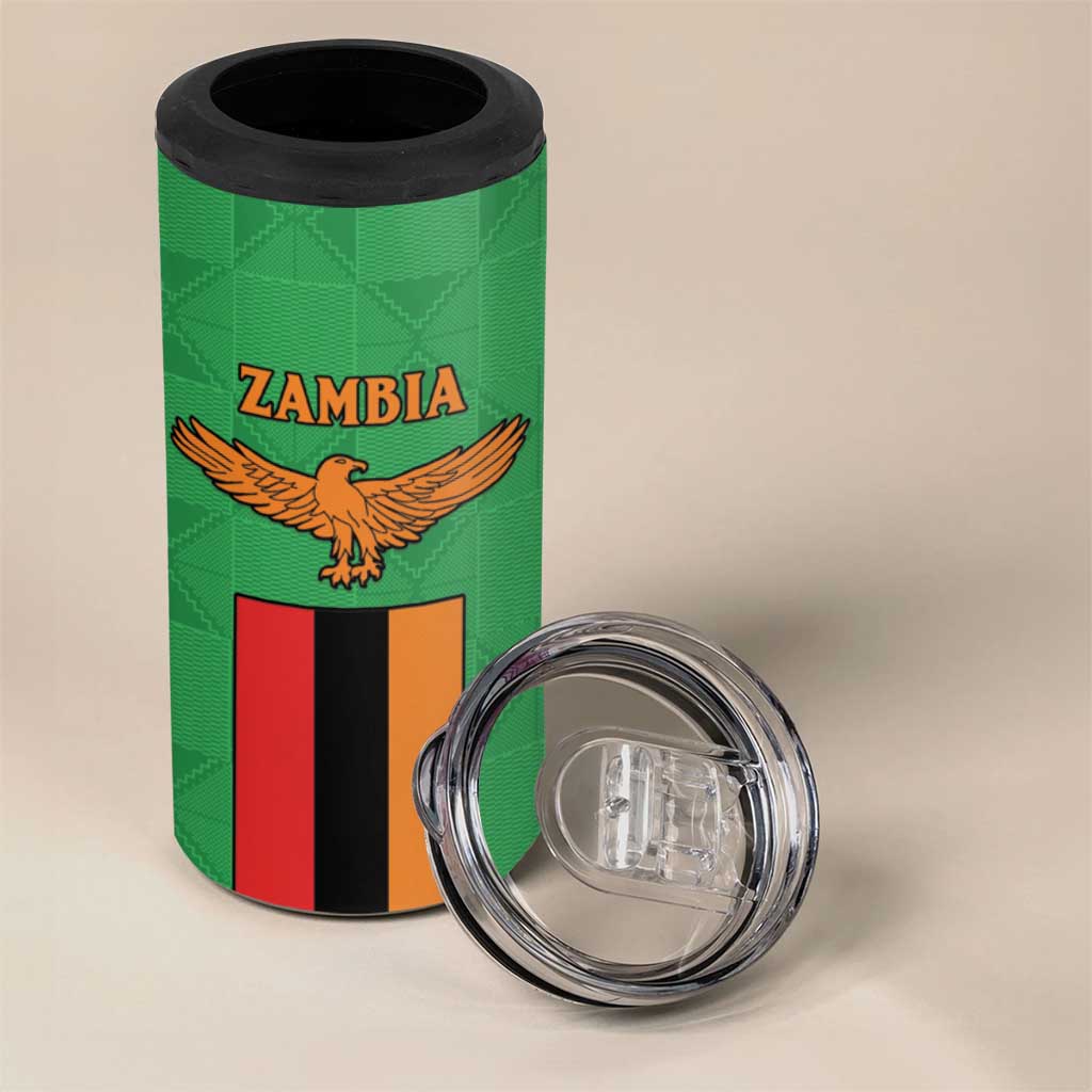 Personalised Afro Zambia 4 in 1 Can Cooler Tumbler Flag Style Mix Kente Pattern LT15