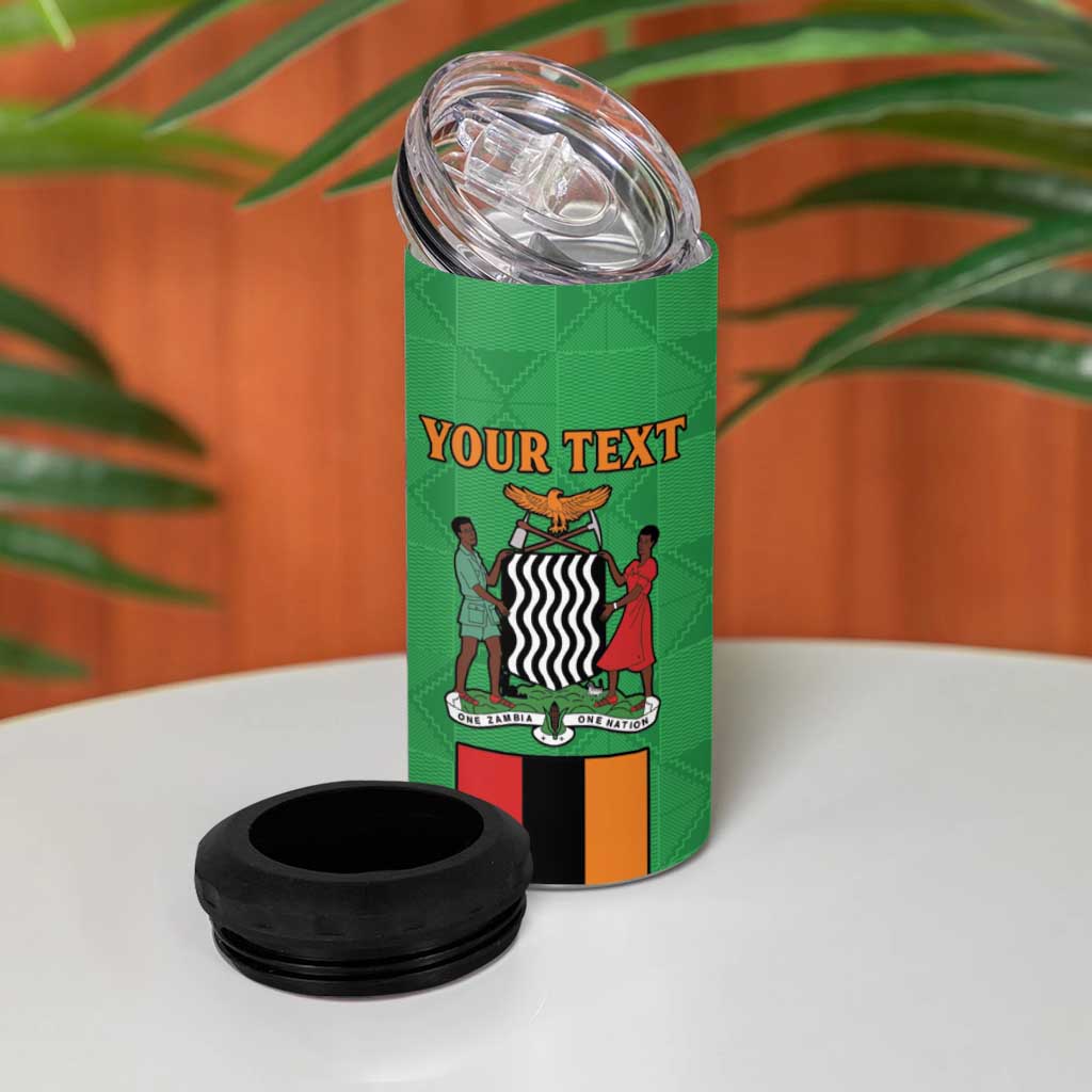 Personalised Afro Zambia 4 in 1 Can Cooler Tumbler Flag Style Mix Kente Pattern LT15