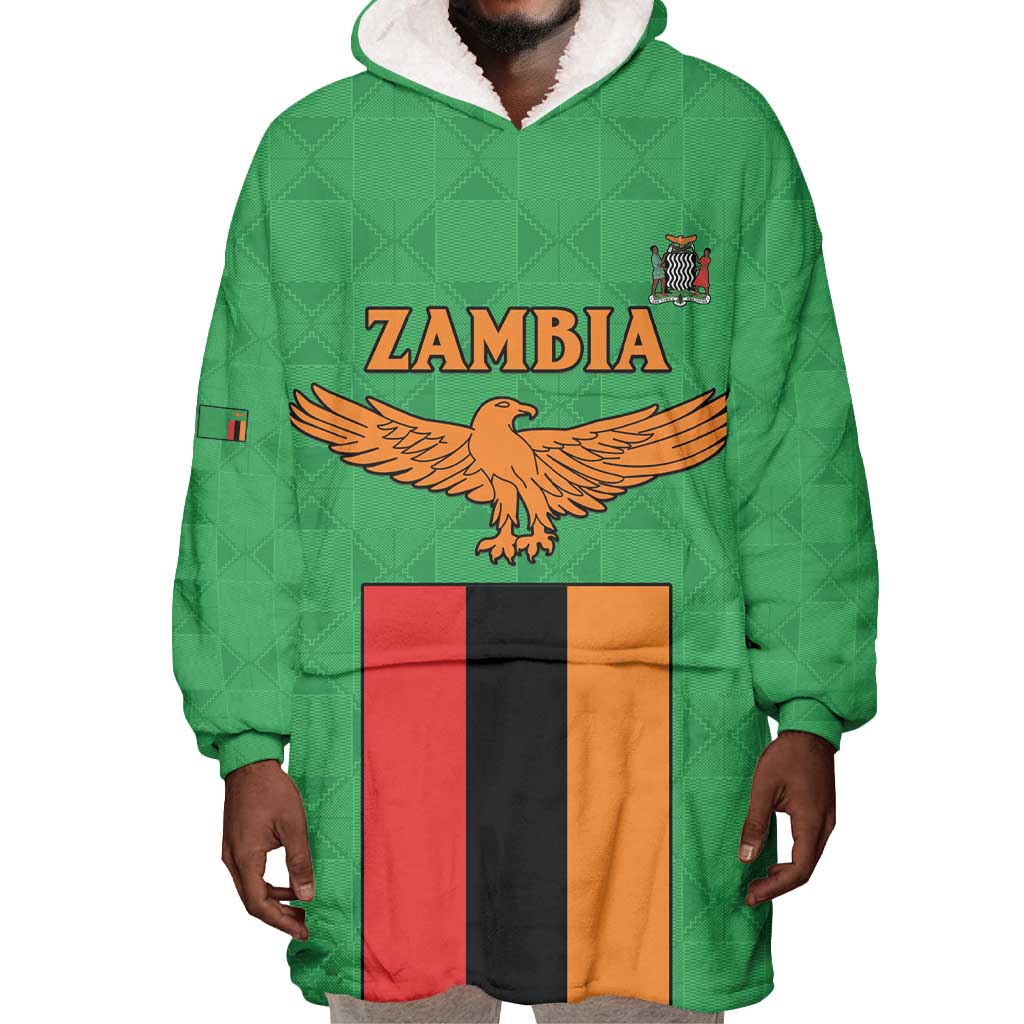 Personalised Afro Zambia Wearable Blanket Hoodie Flag Style Mix Kente Pattern LT15