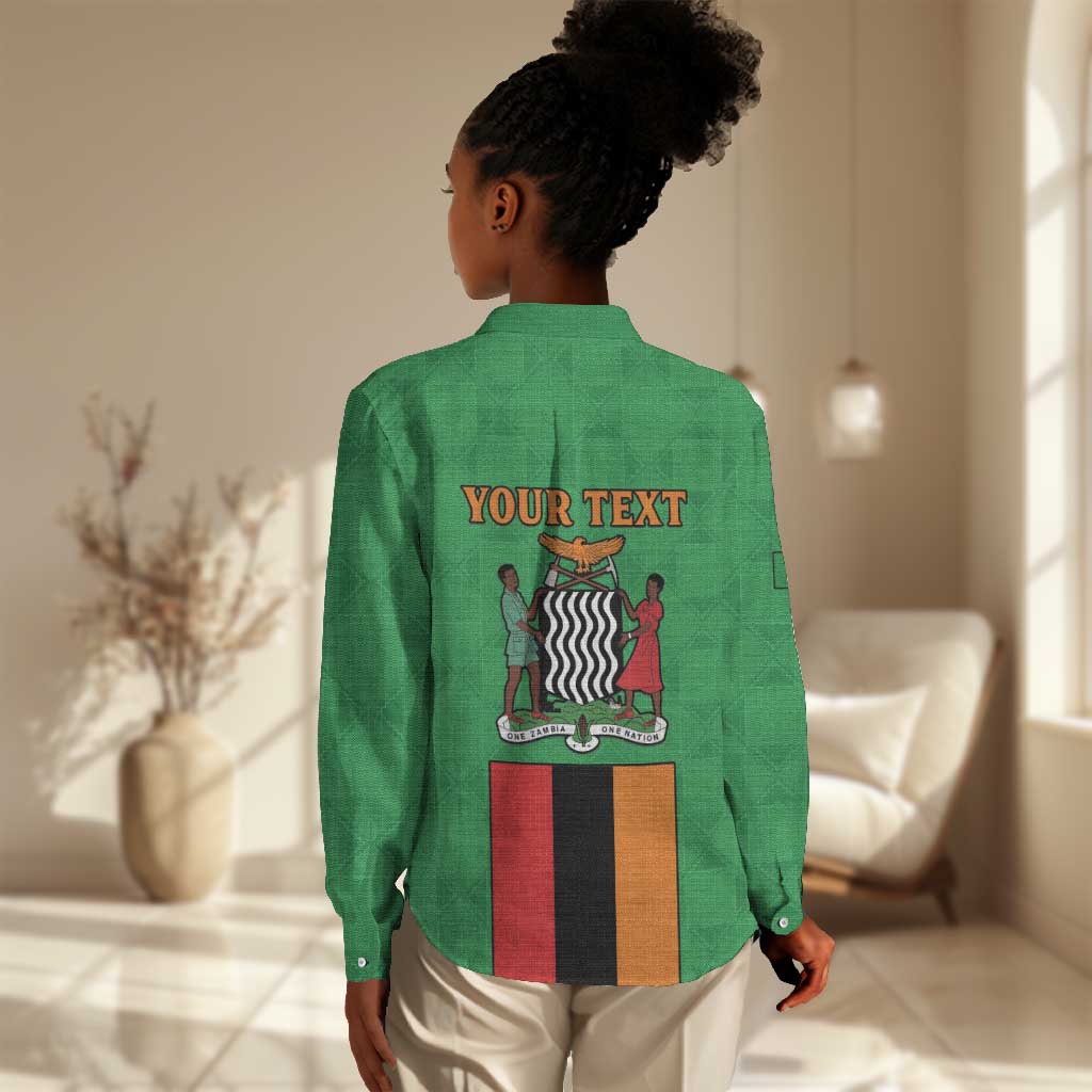 Personalised Afro Zambia Women Casual Shirt Flag Style Mix Kente Pattern LT15