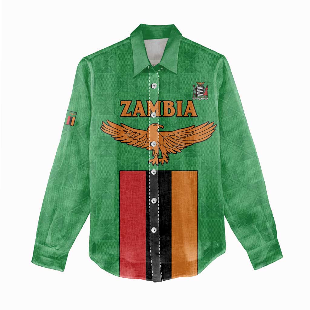 Personalised Afro Zambia Women Casual Shirt Flag Style Mix Kente Pattern LT15