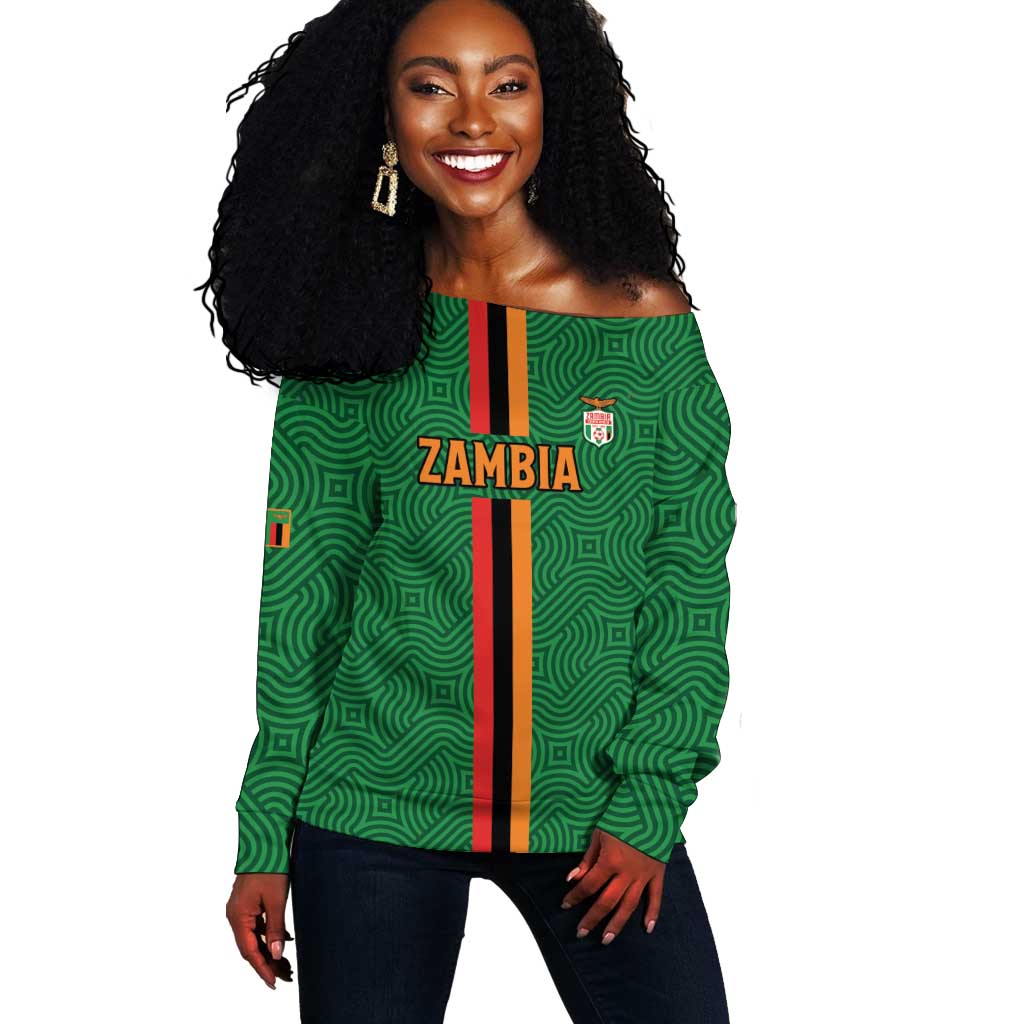 Custom Zambia Football Off Shoulder Sweater Go Chipolopolo LT15