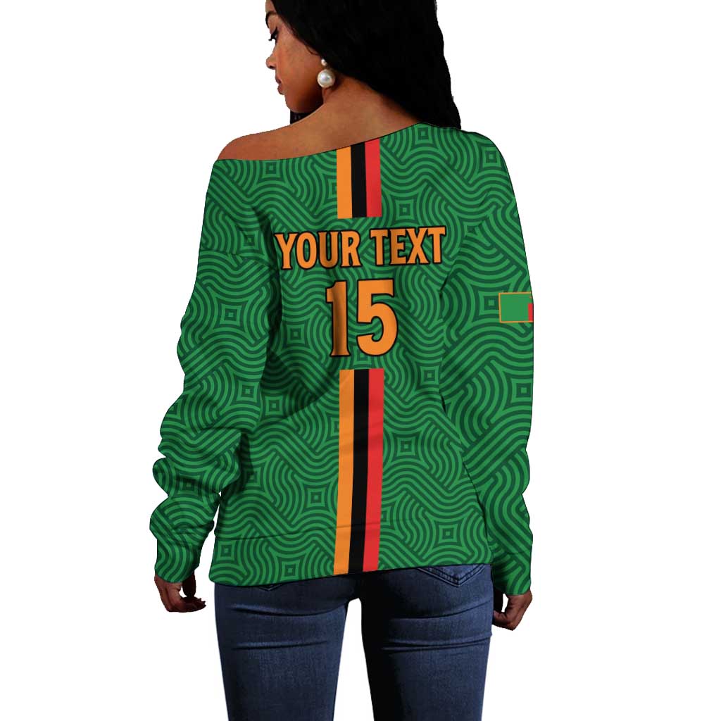 Custom Zambia Football Off Shoulder Sweater Go Chipolopolo LT15