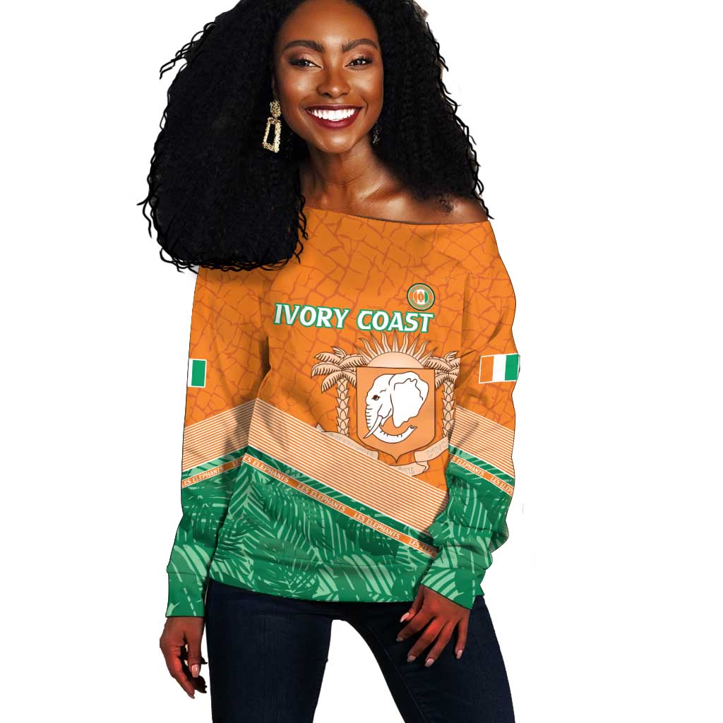 Ivory Coast Rugby Custom Off Shoulder Sweater Allez Les Elephants LT15
