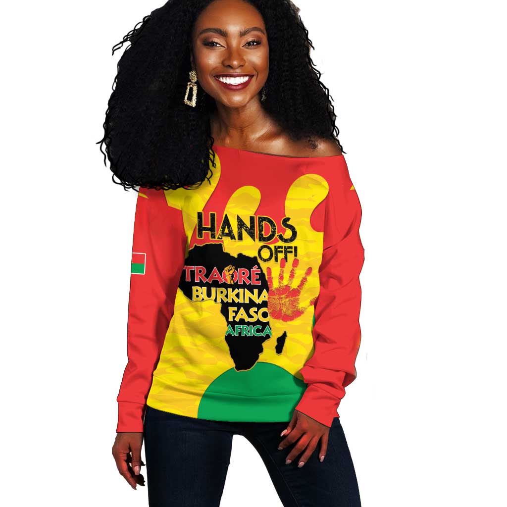 Hands Off Traore Burkina Faso Africa Off Shoulder Sweater Military Pattern LT15