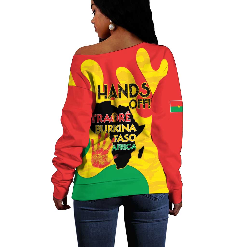Hands Off Traore Burkina Faso Africa Off Shoulder Sweater Military Pattern LT15