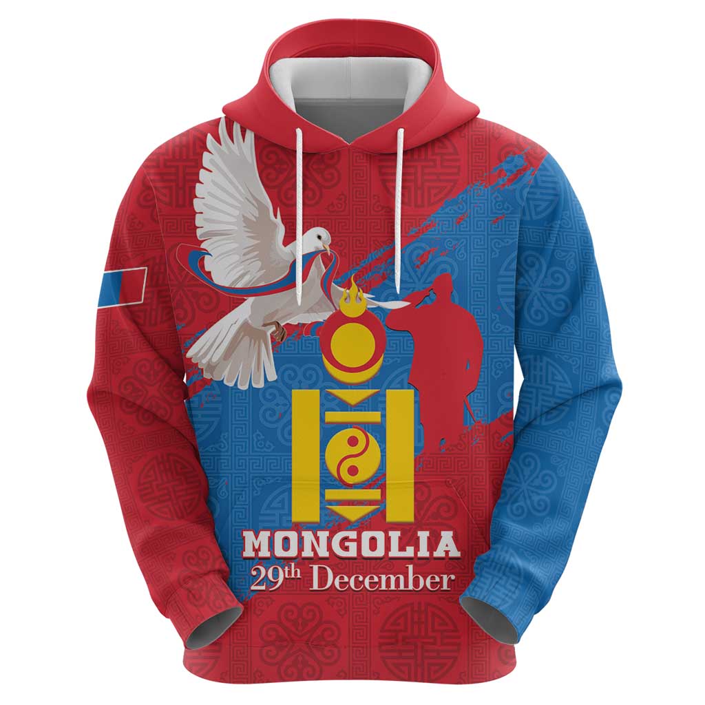 Personalised Mongolia Independence Day Hoodie Coat Of Arms - Mongolia Folk Pattern LT15