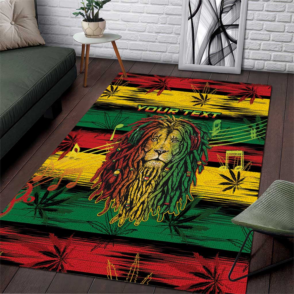 Personalised Rastafarian Lion Area Rug Cannabis Leaf Pattern LT15