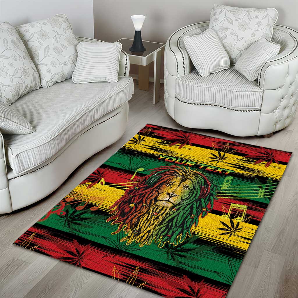 Personalised Rastafarian Lion Area Rug Cannabis Leaf Pattern LT15